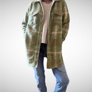 Joie Women's Green Plaid Shirt Jacket with Pockets Size Medium